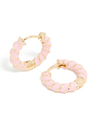 Gold Pink Enamel Small Twisted Hoop Earrings - link has visual effect only