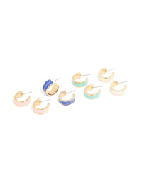 Gold Blue & Pink Enamel Wide Hoop Earrings 4-Pack - link has visual effect only