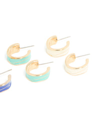 Gold Blue & Pink Enamel Wide Hoop Earrings 4-Pack - link has visual effect only