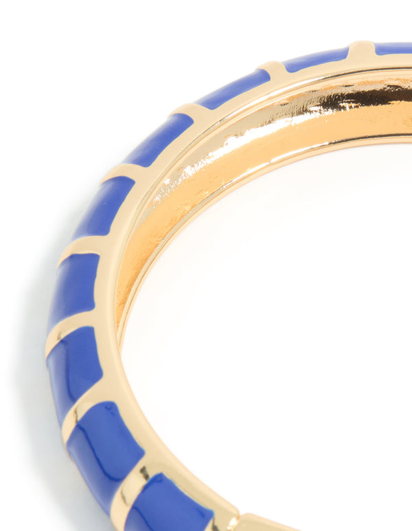 Gold Dark Blue Enamel Stripe Bangle