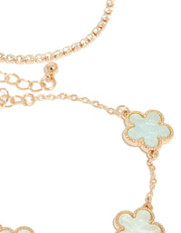Gold Cubic Zirconia Tennis & Cord Light Blue Flower Charm Bracelets 3-Pack - link has visual effect only