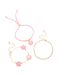 Gold Tennis & Pink Cord Flower Bracelets 3-Pack - link has visual effect only
