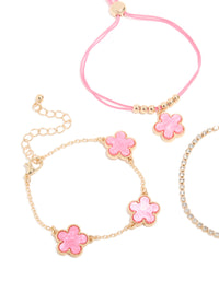 Gold Tennis & Pink Cord Flower Bracelets 3-Pack - link has visual effect only