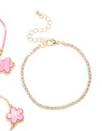 Gold Tennis & Pink Cord Flower Bracelets 3-Pack - link has visual effect only