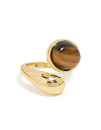 Waterproof Gold Plated Stainless Steel Tigers Eye Stone Wrap Ring - link has visual effect only