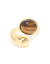 Waterproof Gold Plated Stainless Steel Tigers Eye Stone Wrap Ring - link has visual effect only
