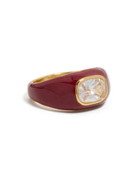 Waterproof Gold Plated Stainless Steel Red Enamel Square Cubic Zirconia Ring - link has visual effect only