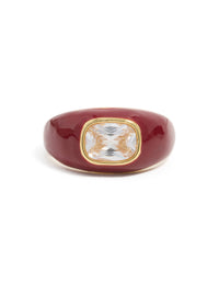 Waterproof Gold Plated Stainless Steel Red Enamel Square Cubic Zirconia Ring - link has visual effect only
