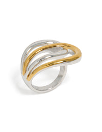 Waterproof Mixed Metal Plated Stainless Steel Large Double Loop Ring - link has visual effect only