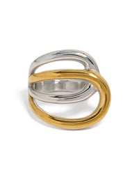 Waterproof Mixed Metal Plated Stainless Steel Large Double Loop Ring - link has visual effect only