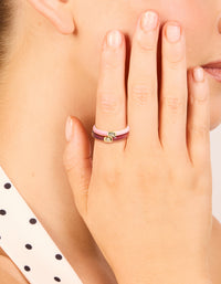 Waterproof Gold Plated Stainless Steel Mini Cubic Zirconia Enamel Rings 2-Pack - link has visual effect only