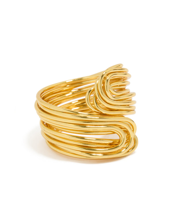 Showcasing a waterproof gold plated stainless steel lined wrap ring in chunky style front view