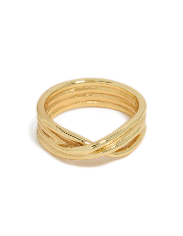Waterproof Gold Plated Stainless Steel Crossed Line Ring