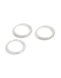 Silver Plated Cubic Zirconia Band Rings 3-Pack - link has visual effect only
