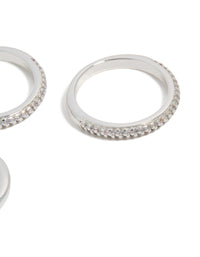 Silver Plated Cubic Zirconia Band Rings 3-Pack - link has visual effect only
