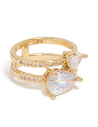 Gold Plated Double Cubic Zirconia Split Ring - link has visual effect only