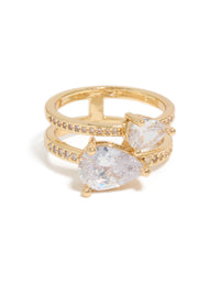 Gold Plated Double Cubic Zirconia Split Ring - link has visual effect only