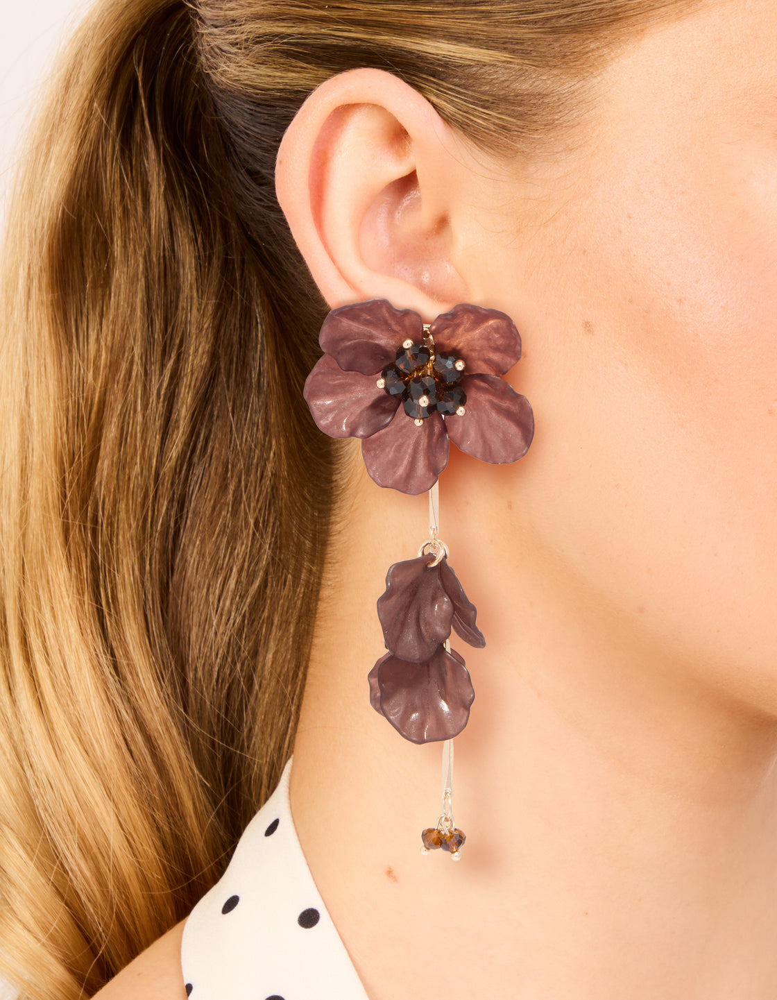 Gold & Brown Acrylic Flower Drop Earrings