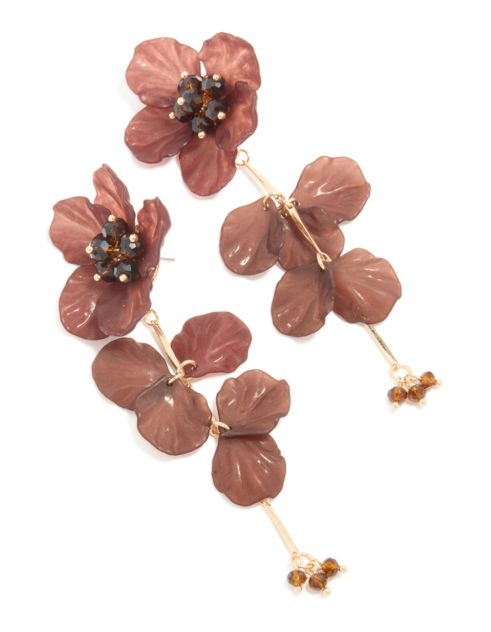 Gold & Brown Acrylic Flower Drop Earrings