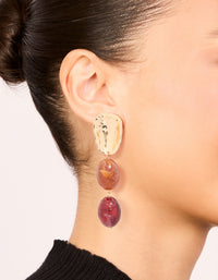 Gold Red Resin Beaded Drop Earrings - link has visual effect only