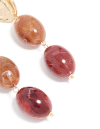 Gold Red Resin Beaded Drop Earrings - link has visual effect only