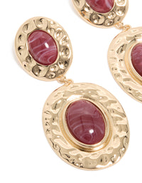 Gold & Red Stone Hammered Textured Double Drop Earrings - link has visual effect only