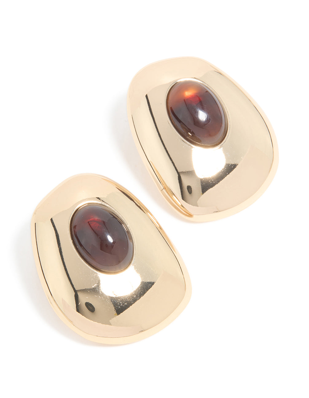 Gold Brown Resin Large Stud Earrings