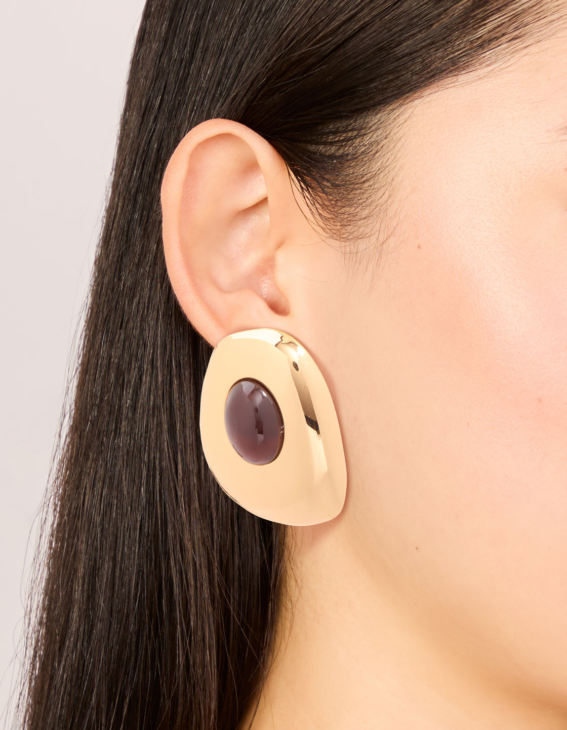 Gold Brown Resin Large Stud Earrings