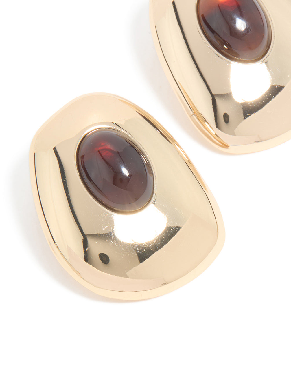 Gold Brown Resin Large Stud Earrings