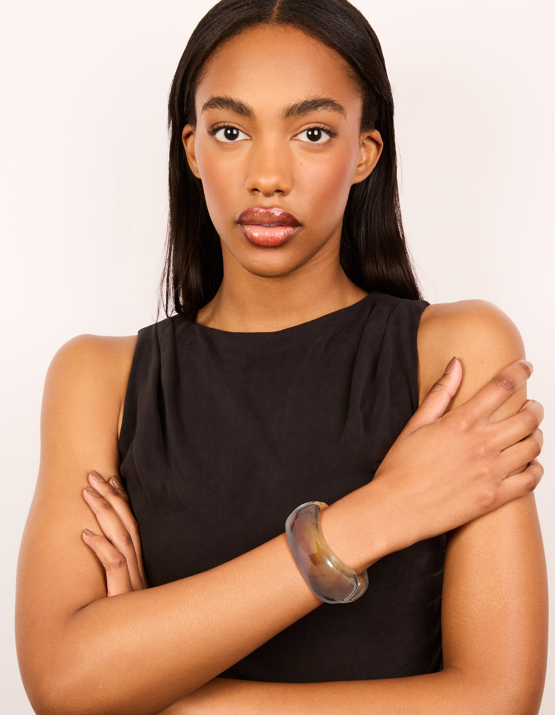 Gold & Brown Resin Open Front Bangle