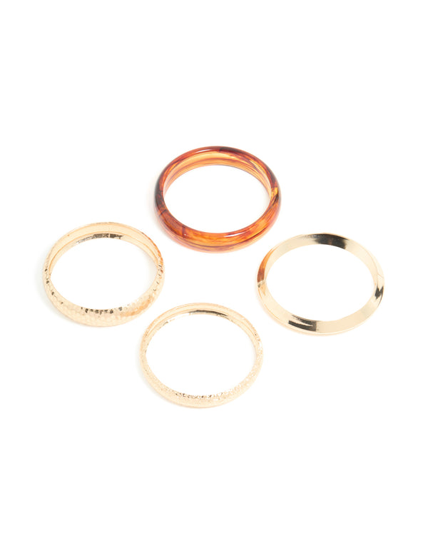 Gold Textured & Brown Resin Bangles 4-Pack