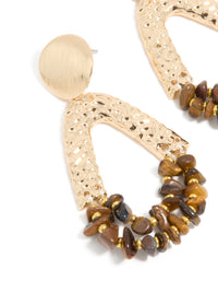 Gold Tigers Eye Semi Precious Stone Chip & Molten Drop Earrings - link has visual effect only