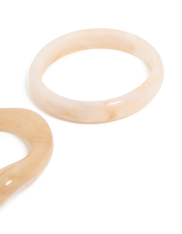 Cream Neutral Acrylic Marble Wrist Cuff & Bangle 2-Pack