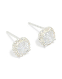 Sterling Silver Cubic Zirconia Square Halo Stud Earrings - link has visual effect only