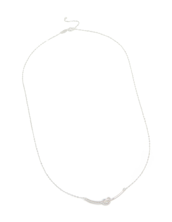 Sterling Silver Cubic Zirconia Knot Bar Necklace