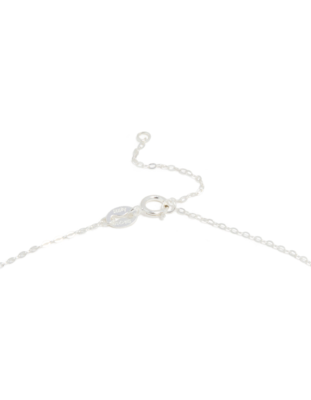 Presenting sterling silver round Mary pendant necklace with statement styling in silver clasp detail view