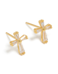 Gold Plated Sterling Silver Cubic Zirconia Cross Stud Earrings - link has visual effect only