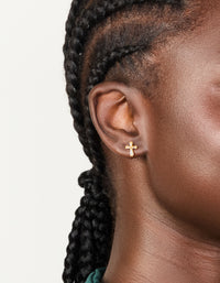 Gold Plated Sterling Silver Cubic Zirconia Cross Stud Earrings - link has visual effect only