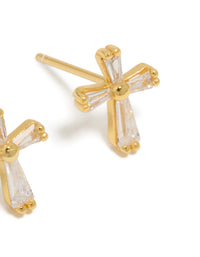 Gold Plated Sterling Silver Cubic Zirconia Cross Stud Earrings - link has visual effect only