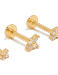 Gold Plated Sterling Silver Cubic Zirconia Flower Flat Back Studs 3-Pack - link has visual effect only