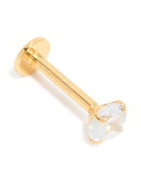 Beautifully crafted gold plated sterling silver round cubic zirconia flat back single stud with crystal detail front view - link has visual effect only