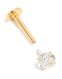 Beautifully crafted gold plated sterling silver round cubic zirconia flat back single stud with crystal detail front view - link has visual effect only