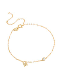Gold Plated Sterling Silver Cubic Zirconia Letter M Bracelet - link has visual effect only