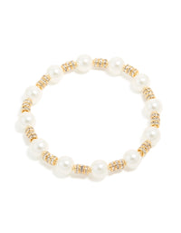 Gold Plated Round Diamante & Pearl Stretch Bracelet - link has visual effect only