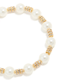 Gold Plated Round Diamante & Pearl Stretch Bracelet - link has visual effect only