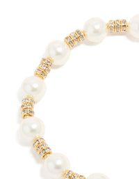 Gold Plated Round Diamante & Pearl Stretch Bracelet - link has visual effect only