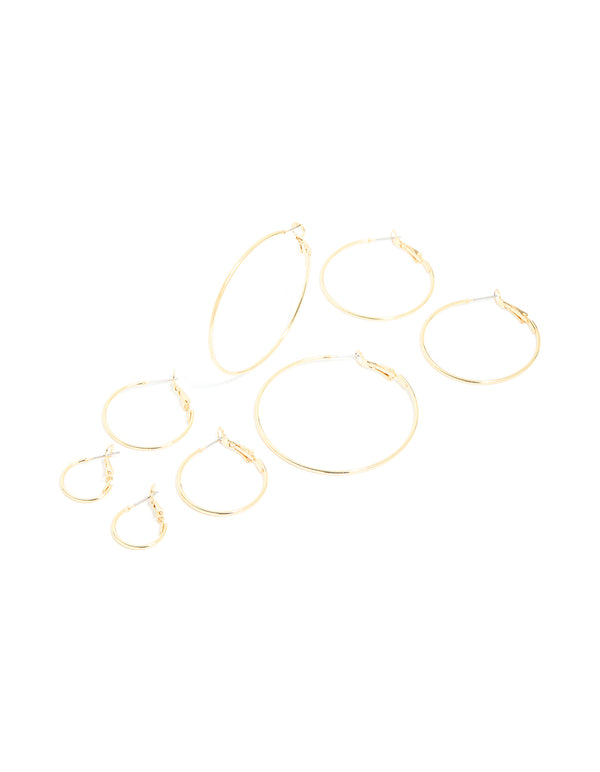 Gold Plated Fine Thin Hoop Earrings 4 Pack