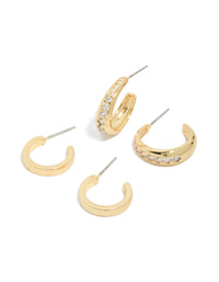 Gold Plated Cubic Zirconia Pavé Line Open Hoop Earrings 2-Pack - link has visual effect only
