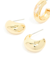 Gold Plated Diamante Chunky & Bezel Open Hoop Earrings 2 Pack - link has visual effect only