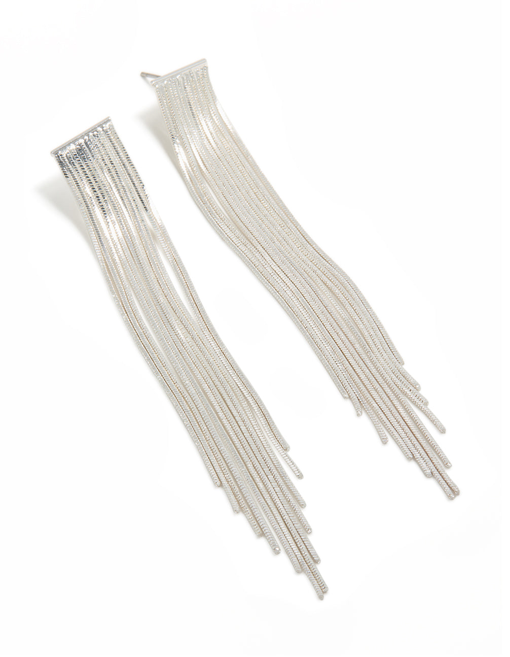 Silver Plated Box Chain Waterfall Drop Earrings